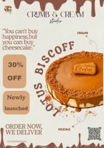Lotus Biscoff cheesecake promotional poster for Crumb & Cream